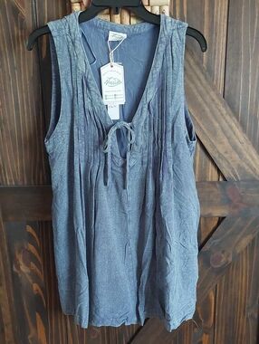 New In Misses Blue Denim Sleeveless Tie-Neck Pintuck Romper